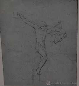Arte: ANÓNIMO DEL SIGLO XIX. DIBUJO A LÁPIZ GRASO DE TEMA RELIGIOSO. (ESBOZOS)